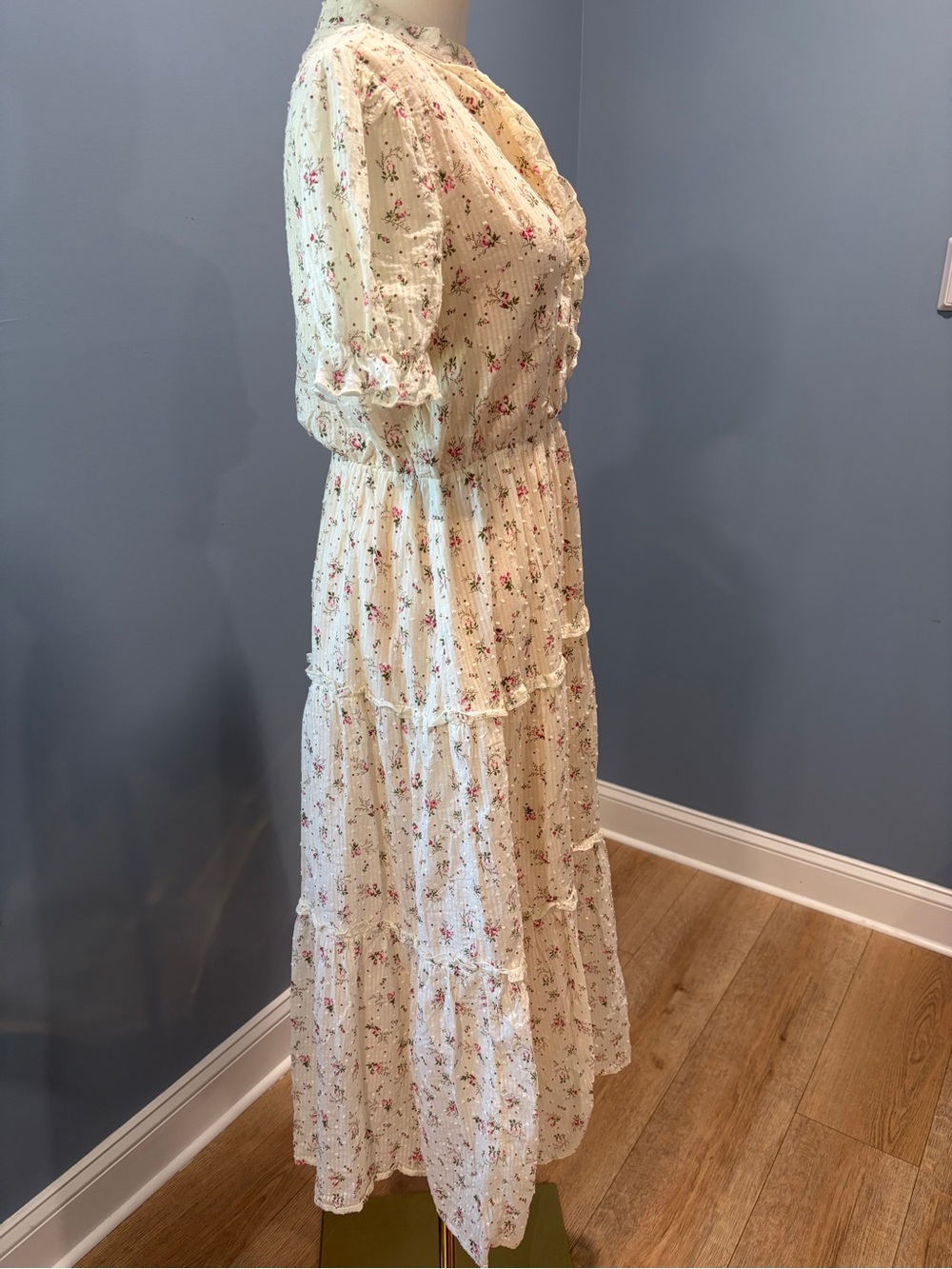 Balckans Cream Floral Ruffle Midi Dress Size S - Picture 6 of 9